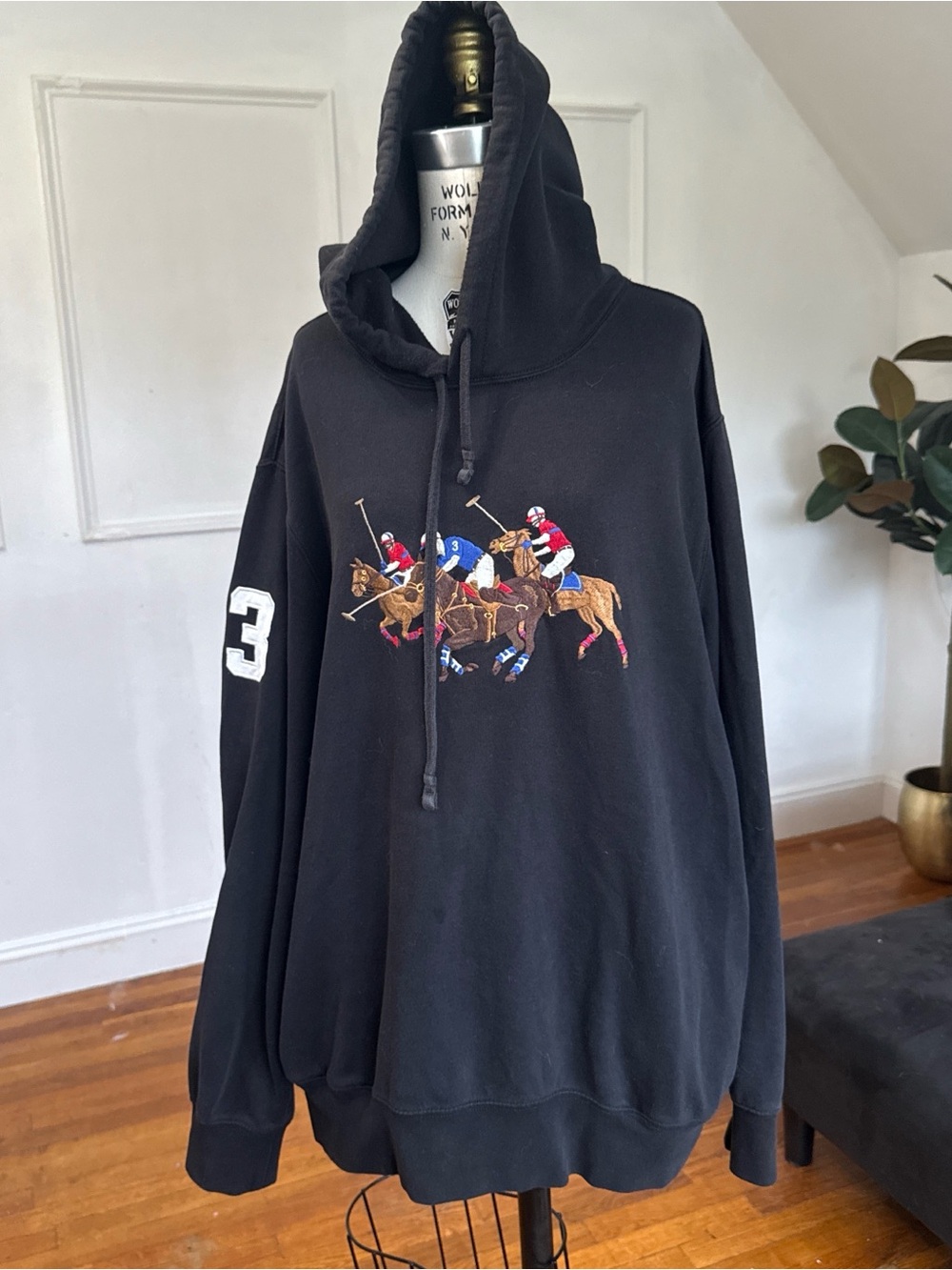 Polo by Ralph Lauren Black Polo Player Hoodie with Embroidered Riders